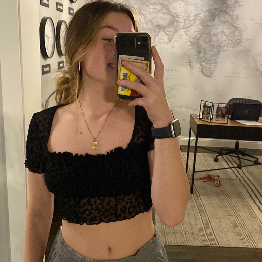 womens black leapord print top